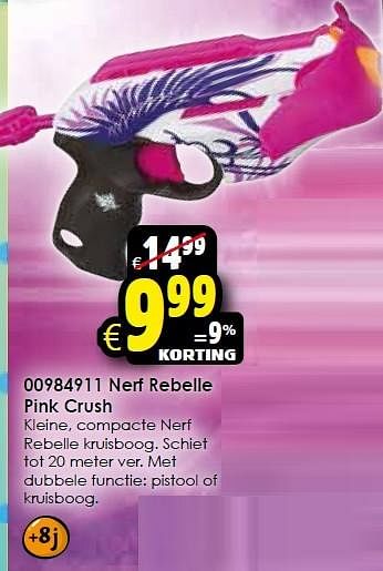 Aanbiedingen Nerf rebelle pink crush - Nerf - Geldig van 29/08/2015 tot 13/09/2015 bij ToyChamp