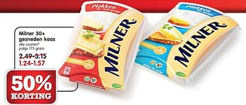 Aanbiedingen Milner 30+ gesneden kaas - Milner - Geldig van 30/08/2015 tot 05/09/2015 bij Em-té