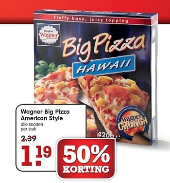 Aanbiedingen Wagner big pizza american style - Original Wagner - Geldig van 30/08/2015 tot 05/09/2015 bij Em-té