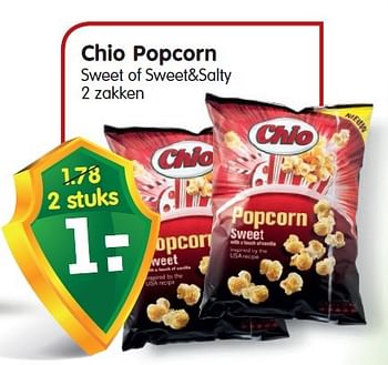 Aanbiedingen Chio popcorn sweet of sweet+salty - Chio - Geldig van 30/08/2015 tot 05/09/2015 bij Em-té