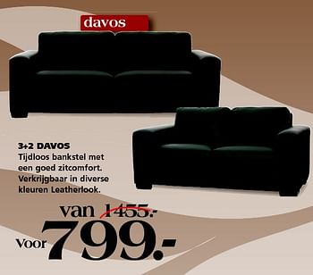 Aanbiedingen 3+2 davos tijdloos bankstel met een goed zitcomfort - Huismerk - Seats and Sofas - Geldig van 31/08/2015 tot 05/09/2015 bij Seats and Sofas