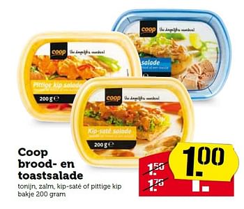 Aanbiedingen Coop brood en toastsalade tonijn, zalm, kip-saté of pittige kip - Huismerk - Coop - Geldig van 31/08/2015 tot 06/09/2015 bij Coop