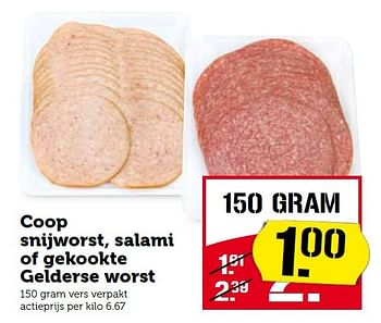 Aanbiedingen Coop snijworst, salami of gekookte gelderse worst - Huismerk - Coop - Geldig van 31/08/2015 tot 06/09/2015 bij Coop