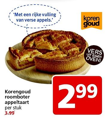 Aanbiedingen Korengoud roomboter appeltaart - Korengoud - Geldig van 31/08/2015 tot 06/09/2015 bij Jan Linders