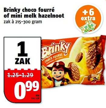 Aanbiedingen Brinky choco fourré of mini melk hazelnoot - Brinky - Geldig van 31/08/2015 tot 06/09/2015 bij Poiesz