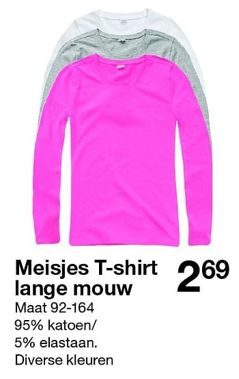 Aanbiedingen Meisjes t-shirt lange mouw - Huismerk - Zeeman  - Geldig van 08/09/2015 tot 14/11/2015 bij Zeeman