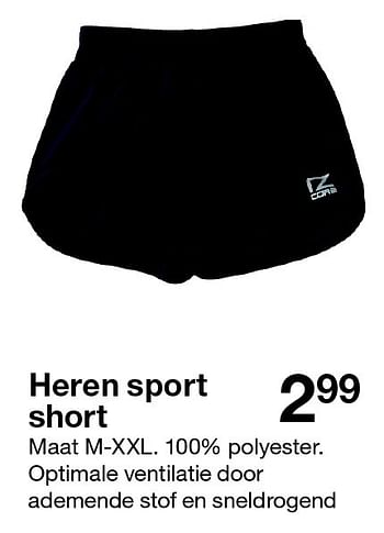 Aanbiedingen Heren sport short - Huismerk - Zeeman  - Geldig van 08/09/2015 tot 14/11/2015 bij Zeeman