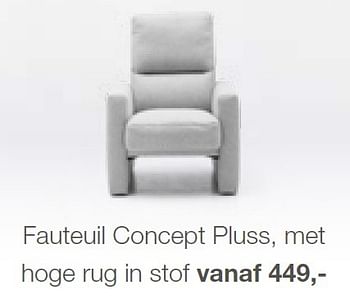 Aanbiedingen Fauteuil concept pluss, met hoge rug in stof - Huismerk - Goossens - Geldig van 29/08/2015 tot 20/09/2015 bij Goossens Wonen & Slapen