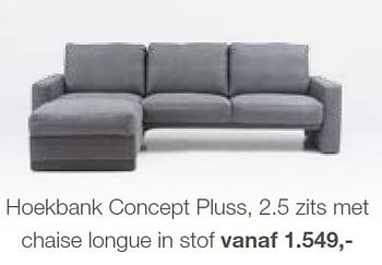 Aanbiedingen Hoekbank concept pluss, 2.5 zits met chaise longue in stof - Huismerk - Goossens - Geldig van 29/08/2015 tot 20/09/2015 bij Goossens Wonen & Slapen
