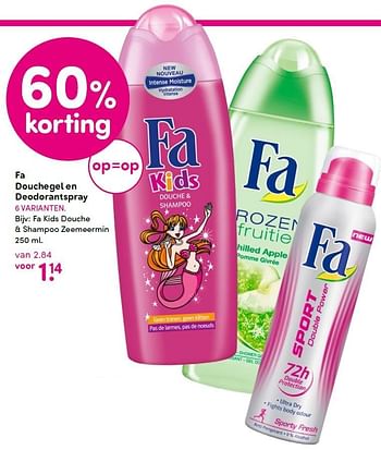 Aanbiedingen Fa kids douche + shampoo zeemeermin - Fa - Geldig van 30/08/2015 tot 30/09/2015 bij da