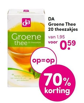 Aanbiedingen Da groene thee 20 theezakjes - Huismerk - da - Geldig van 30/08/2015 tot 30/09/2015 bij da