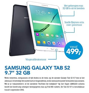 Aanbiedingen Samsung galaxy tab s2 9.7 32 gb - Samsung - Geldig van 01/09/2015 tot 30/09/2015 bij Coolblue