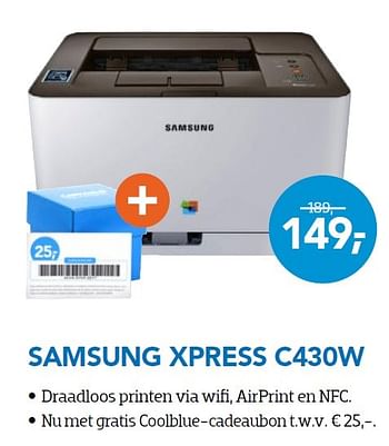 Aanbiedingen Samsung xpress c430w - Samsung - Geldig van 01/09/2015 tot 30/09/2015 bij Coolblue