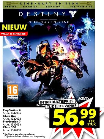 Aanbiedingen Playstation 4 destiny the taken king - Activision - Geldig van 12/09/2015 tot 27/09/2015 bij Bart Smit