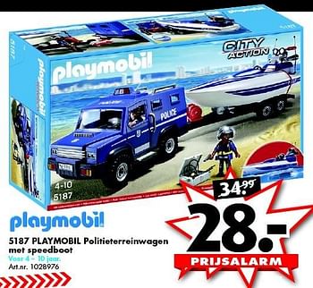 Aanbiedingen 5187 playmobil politieterreinwagen met speedboot - Playmobil - Geldig van 12/09/2015 tot 27/09/2015 bij Bart Smit