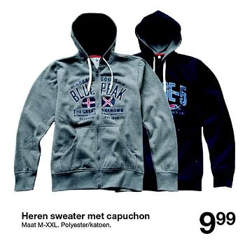 Aanbiedingen Heren sweater met capuchon - Huismerk - Zeeman  - Geldig van 12/09/2015 tot 18/09/2015 bij Zeeman