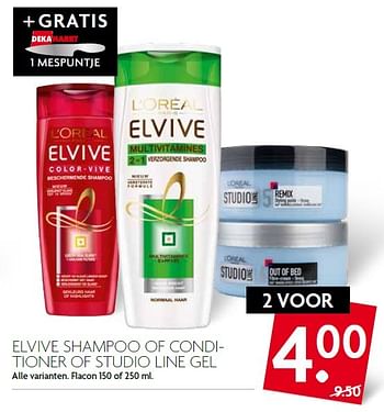 Aanbiedingen Elvive shampoo of condi- tioner of studio line gel - L'Oreal Paris - Geldig van 13/09/2015 tot 19/09/2015 bij Deka Markt