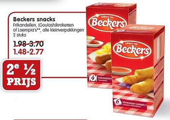 Aanbiedingen Beckers snacks frikandellen - Beckers - Geldig van 13/09/2015 tot 19/09/2015 bij Em-té