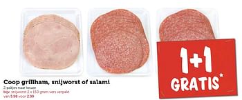 Aanbiedingen Coop grillham, snijworst of salami - Huismerk - Coop - Geldig van 14/09/2015 tot 20/09/2015 bij Coop