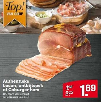 Aanbiedingen Authentieke bacon, ontbijtspek of coburger ham - Huismerk - Coop - Geldig van 14/09/2015 tot 20/09/2015 bij Coop
