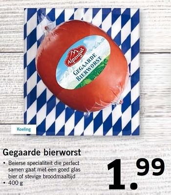 Aanbiedingen Gegaarde bierworst - Alpengut - Geldig van 14/09/2015 tot 20/09/2015 bij Lidl
