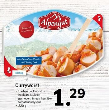 Aanbiedingen Curryworst - Alpengut - Geldig van 14/09/2015 tot 20/09/2015 bij Lidl