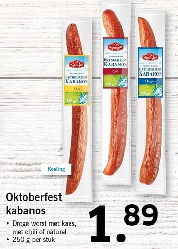 Aanbiedingen Oktoberfest kabanos - Alpengut - Geldig van 14/09/2015 tot 20/09/2015 bij Lidl