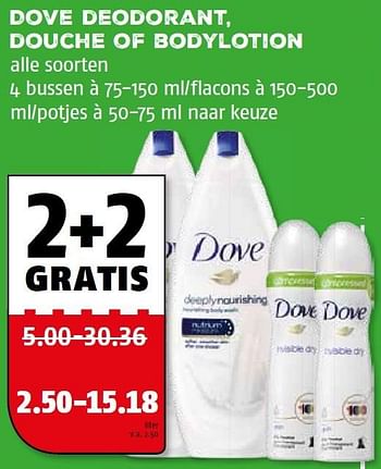 Aanbiedingen Dove deodorant, douche of bodylotion - Dove - Geldig van 14/09/2015 tot 20/09/2015 bij Poiesz