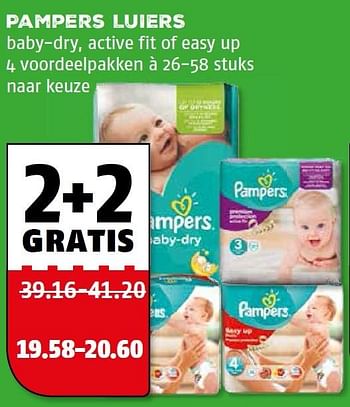 Aanbiedingen Pampers luiers baby-dry, active fit of easy up 4 voordeelpakken - Pampers - Geldig van 14/09/2015 tot 20/09/2015 bij Poiesz