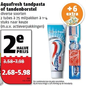 Aanbiedingen Aquafresh tandpasta of tandenborstel - Aquafresh - Geldig van 14/09/2015 tot 20/09/2015 bij Poiesz