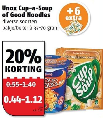 Aanbiedingen Unox cup-a-soup of good noodles - Unox - Geldig van 14/09/2015 tot 20/09/2015 bij Poiesz