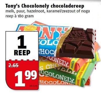 Aanbiedingen Tony`s chocolonely chocoladereep - Tony's - Geldig van 14/09/2015 tot 20/09/2015 bij Poiesz