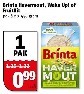 Aanbiedingen Brinta havermout, wake up! of fruitvit - Brinta - Geldig van 14/09/2015 tot 20/09/2015 bij Poiesz