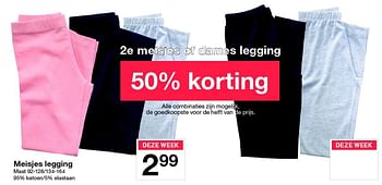 Aanbiedingen Meisjes legging - Huismerk - Zeeman  - Geldig van 19/09/2015 tot 25/09/2015 bij Zeeman