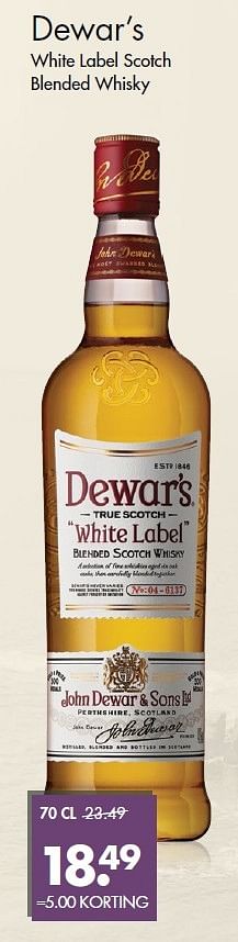 Aanbiedingen Dewar`s white label scotch blended whisky - Dewar's - Geldig van 07/09/2015 tot 22/09/2015 bij Mitra
