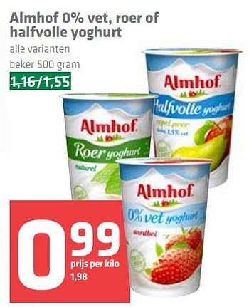 Aanbiedingen Almhof 0% vet, roer of halfvolle yoghurt - Almhof - Geldig van 17/09/2015 tot 23/09/2015 bij Spar