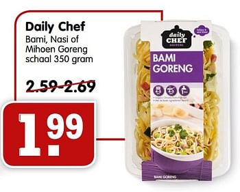 Aanbiedingen Daily chef bami, nasi of mihoen goreng - Daily chef - Geldig van 20/09/2015 tot 26/09/2015 bij Em-té