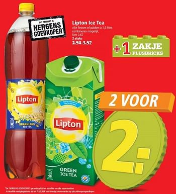 Aanbiedingen Lipton ice tea flessen of pakken - Lipton - Geldig van 20/09/2015 tot 26/09/2015 bij Plus