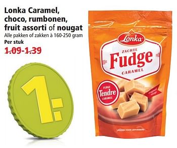 Aanbiedingen Lonka caramel, choco, rumbonen, fruit assorti of nougat - Lonka - Geldig van 20/09/2015 tot 26/09/2015 bij Plus