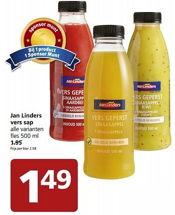 Aanbiedingen Jan linders vers sap - Huismerk - Jan Linders - Geldig van 21/09/2015 tot 27/09/2015 bij Jan Linders