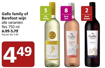 Aanbiedingen Gallo family of barefoot wijn - Witte wijnen - Geldig van 21/09/2015 tot 27/09/2015 bij Jan Linders