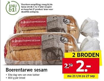 Aanbiedingen Boerentarwe sesam - Huismerk - Lidl - Geldig van 21/09/2015 tot 27/09/2015 bij Lidl