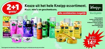 Aanbiedingen Badolie lavendel, bodyscrub sugar + oil beauty geheim 2en kruidenthee gewichtsbeheersing - Kneipp - Geldig van 15/09/2015 tot 27/09/2015 bij Trekpleister