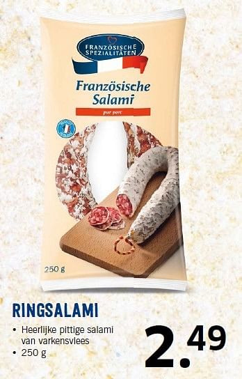 Aanbiedingen Ringsalami heerl? ke pittige salami van varkensvlees - Huismerk - Lidl - Geldig van 21/09/2015 tot 27/09/2015 bij Lidl