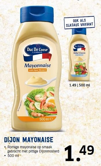 Aanbiedingen Dijon mayonaise - Duc De Coeur - Geldig van 21/09/2015 tot 27/09/2015 bij Lidl
