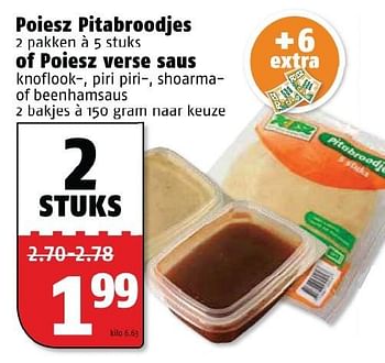 Aanbiedingen Poiesz pitabroodjes of poiesz verse saus - Huismerk Poiesz - Geldig van 21/09/2015 tot 27/09/2015 bij Poiesz