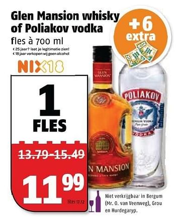 Aanbiedingen Glen mansion whisky of poliakov vodka - poliakov - Geldig van 21/09/2015 tot 27/09/2015 bij Poiesz