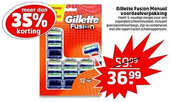 Aanbiedingen Gillette fusion manual voordeelverpakking - Gillette - Geldig van 22/09/2015 tot 27/09/2015 bij Trekpleister