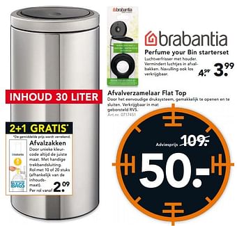 Aanbiedingen Afvalverzamelaar flat top - Brabantia - Geldig van 21/09/2015 tot 30/09/2015 bij Blokker