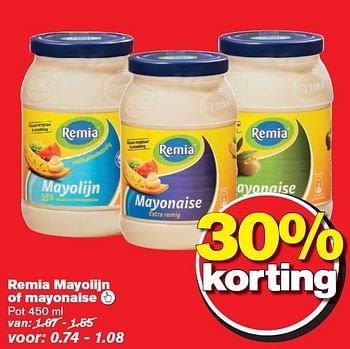 Aanbiedingen Remia mayolijn of mayonaise - Remia - Geldig van 23/09/2015 tot 29/09/2015 bij Hoogvliet